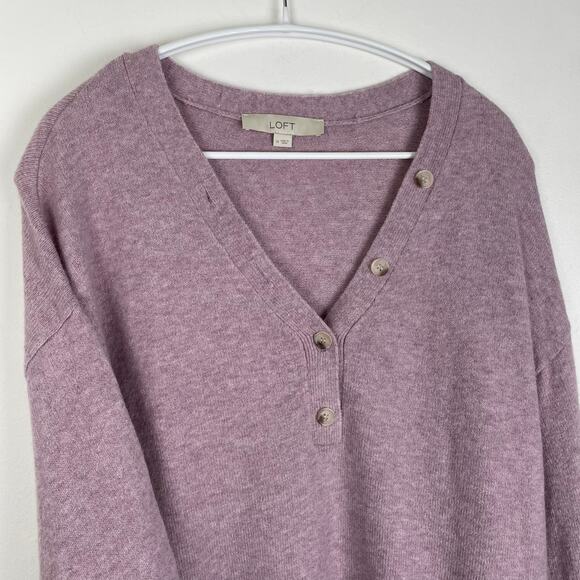 LOFT Slouchy Henley Sweater M Knit Pullover Long Sleeve Lilac Purple Cozy Lounge - Picture 2 of 12